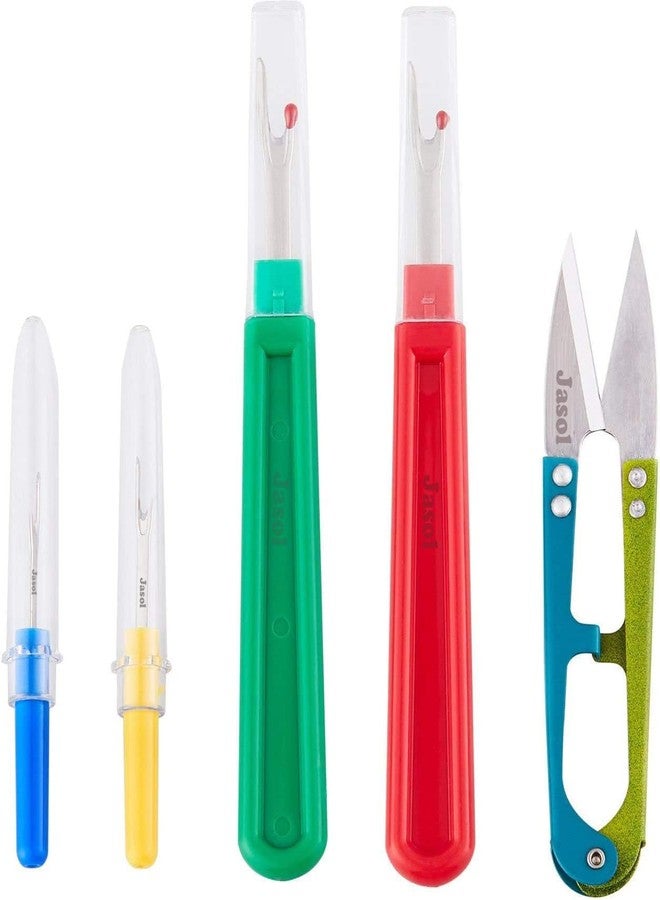 Jasol Seam Ripper and Thread Remover Kit, 2 Big and 2 Small Sewing Stitch Thread Unpicker and 1 Sewing Trimming Scissor Nipper Tool for Thread Remove - Multicolor - Image 1